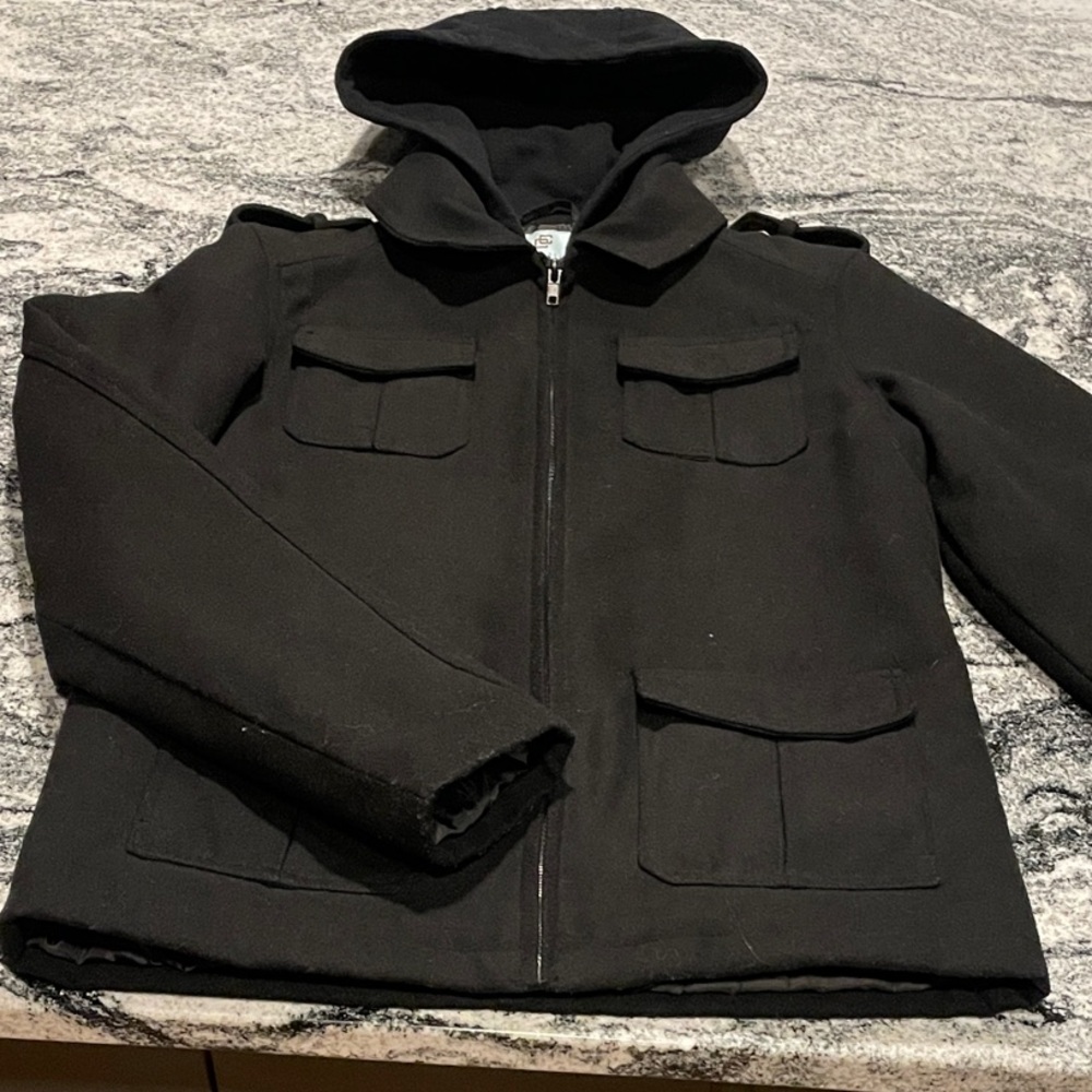 Class Club Kids Black Hooded Pea Coat